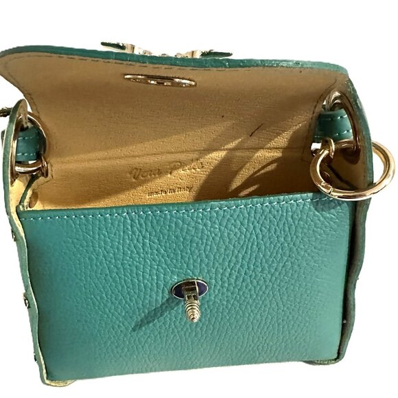 Gold Bee Handbag-Vera Pelle-Made In Italy-Leather Grab Handle Bag W/ Chain Strap - Picture 2 of 15